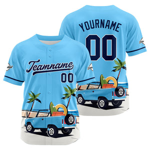 Camiseta de béisbol azul con dise?o personalizado estampado completo