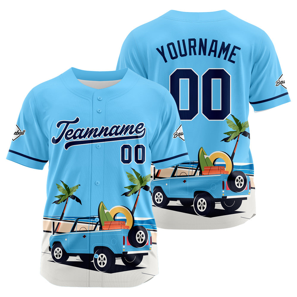 Camiseta de béisbol azul con dise?o personalizado estampado completo