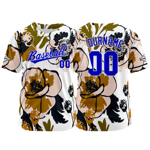 Camiseta de béisbol con dise?o personalizado estampado completo en blanco marrón negro y azul