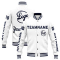 Chaqueta universitaria personalizada estilo Letterman para hombres-mujeres y jóvenes-color azul marino y blanco