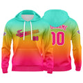 Sudadera con capucha personalizada con degradado para hombre-mujer-niña o niño Estampa tu logotipo-nombre o número en verde-naranja o rosa