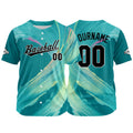 Dise?o personalizado de camiseta de béisbol con estampado completo en color aguamarina