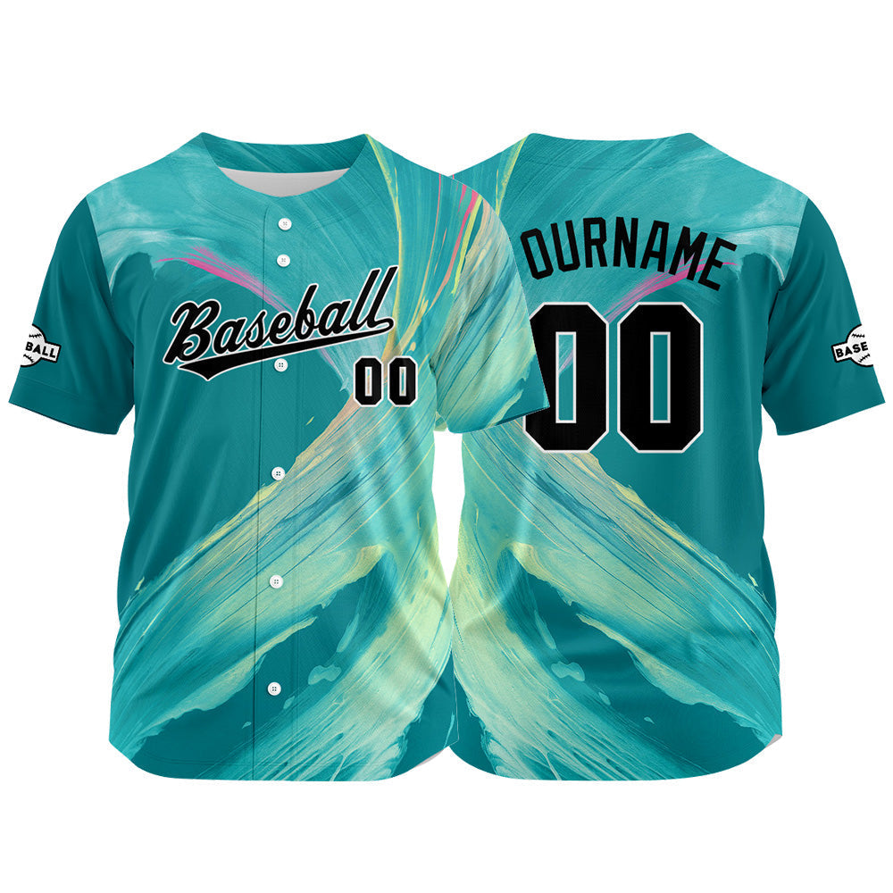 Dise?o personalizado de camiseta de béisbol con estampado completo en color aguamarina
