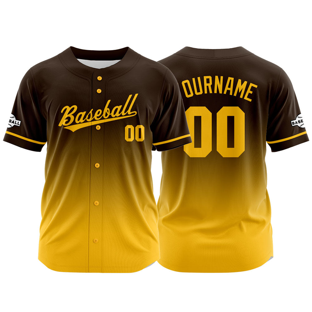 Camiseta de béisbol con dise?o personalizado estampado a todo color amarillo-marrón