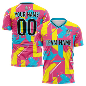 Conjunto personalizado de camiseta de uniforme rosa y amarillo para niños y adultos