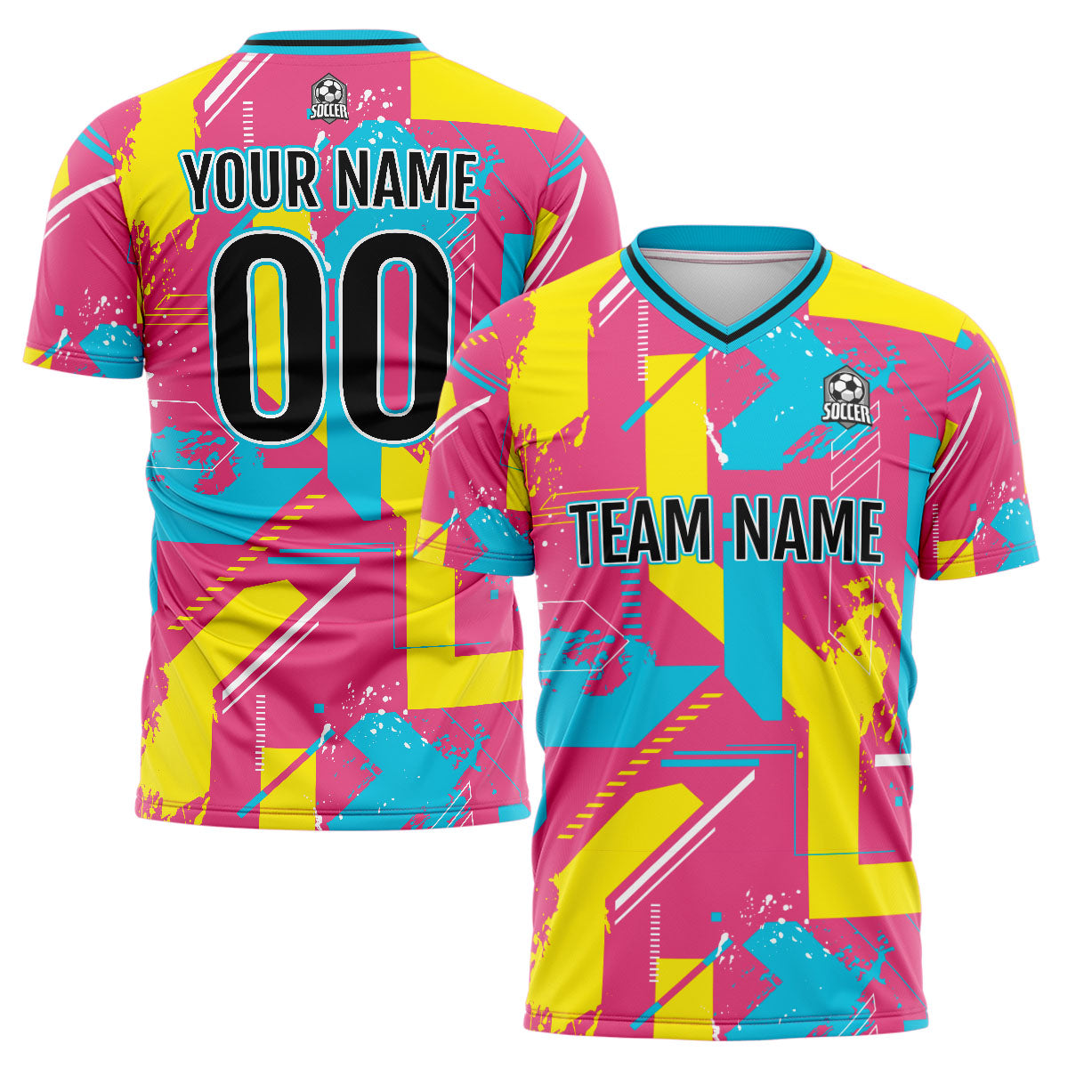 Conjunto personalizado de camiseta de uniforme rosa y amarillo para niños y adultos