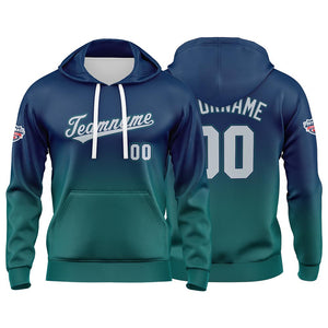 Sudadera con capucha personalizada con degradado para hombre-mujer-niña o niño Estampa tu logotipo-nombre o número Azul marino y verde