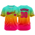 Dise?o personalizado de camiseta de béisbol con estampado completo en rosa rojo naranja y aguamarina