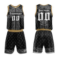 Uniforme de baloncesto personalizado en negro y dorado con tu logotipo-nombre y número impresos