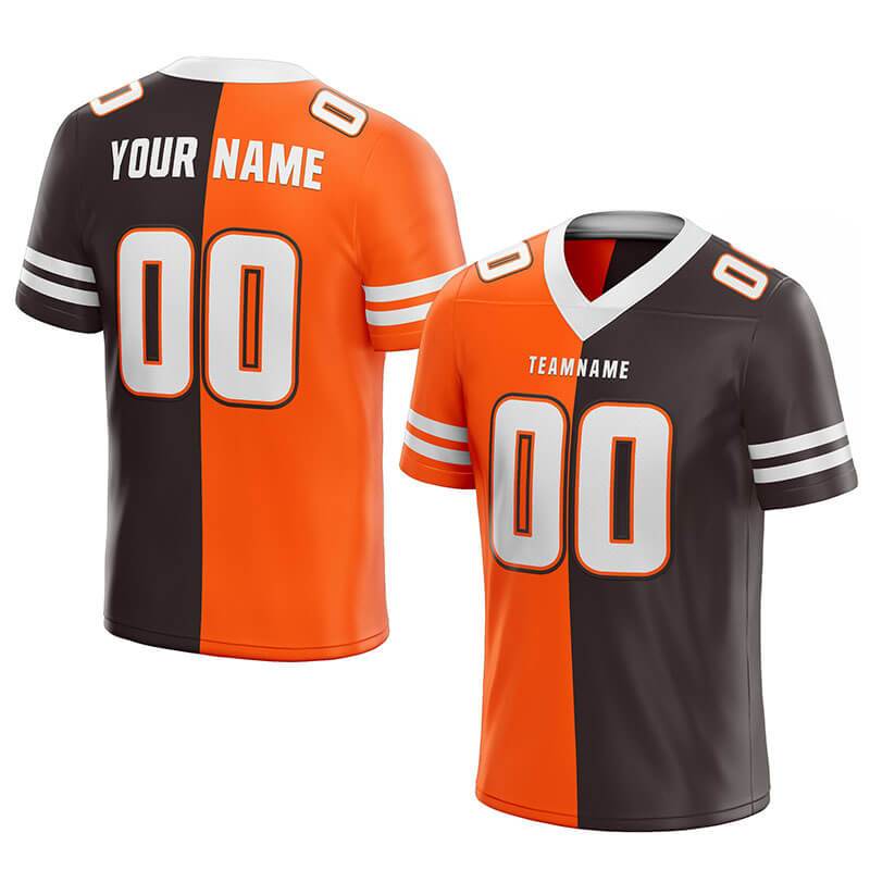 custom authentic split fashion football jersey orange-brown-white mesh