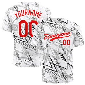 Camiseta de béisbol con dise?o personalizado estampado completo en blanco negro y rojo