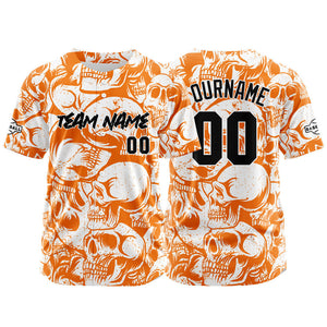 Camiseta de béisbol personalizada para hombres mujeres ni?os y jóvenes con bordados e impresión en naranja y blanco
