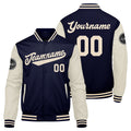 Chaqueta universitaria personalizada estilo Letterman para hombres-mujeres y jóvenes-color azul marino y crema