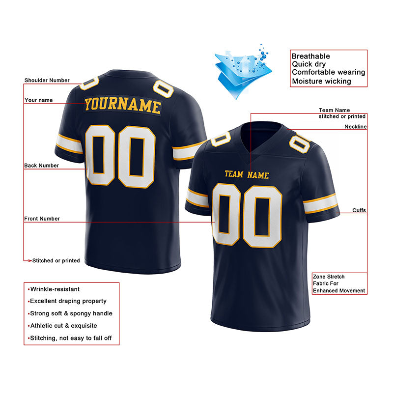 customized  authentic football jersey navy  white -yellow mesh