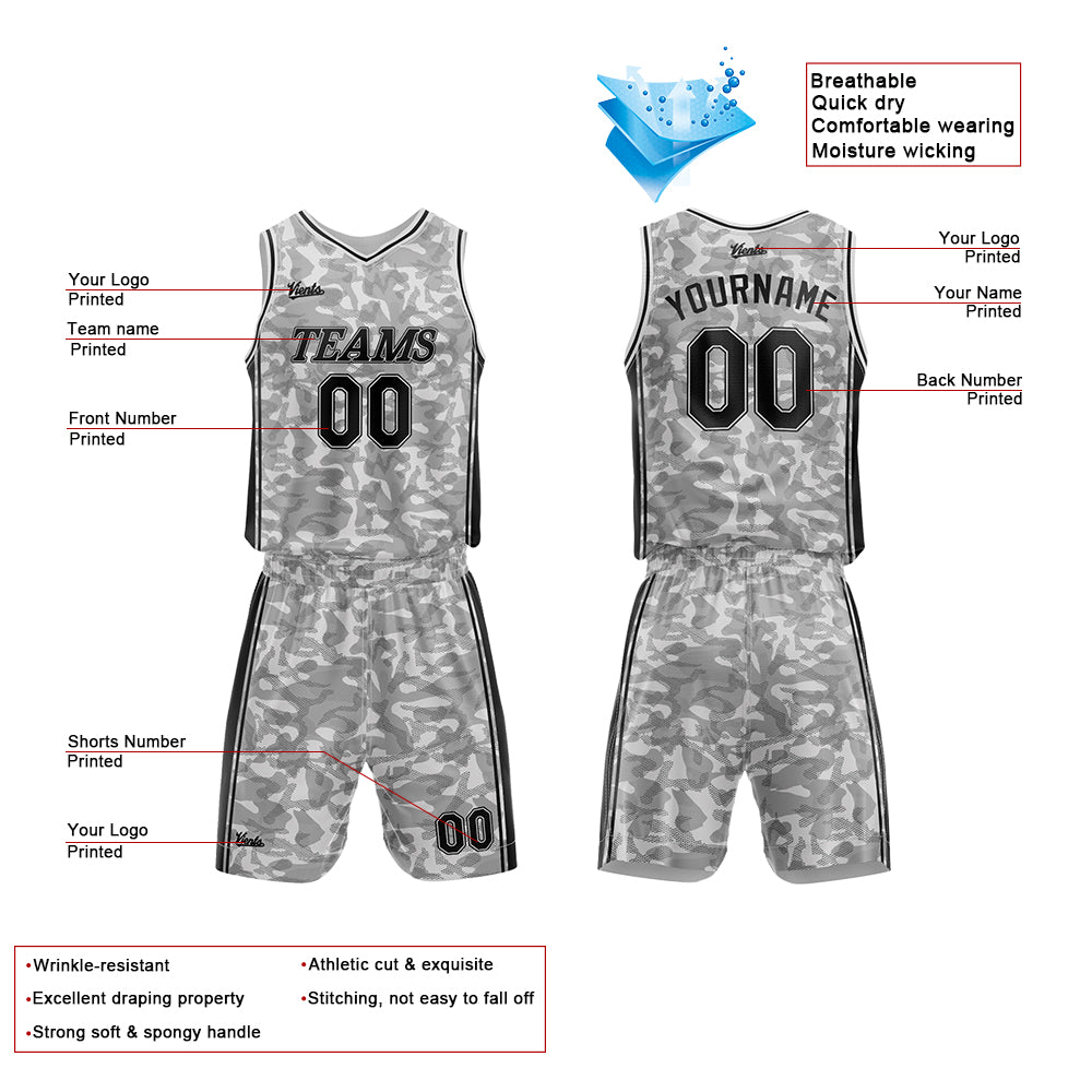 Uniforme de baloncesto gris personalizado con tu logotipo-nombre y número impresos