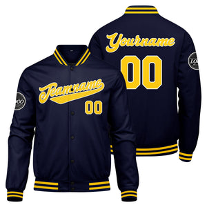 Chaqueta universitaria personalizada estilo Letterman para hombres & mujeres y jóvenes & color azul marino y amarillo