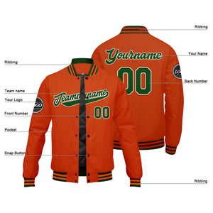 Chaqueta universitaria personalizada estilo Letterman para hombres-mujeres y jóvenes-color verde oscuro y naranja