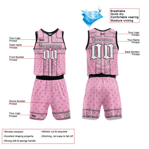 Uniforme de baloncesto rosa y negro personalizado con tu logotipo-nombre y número impresos