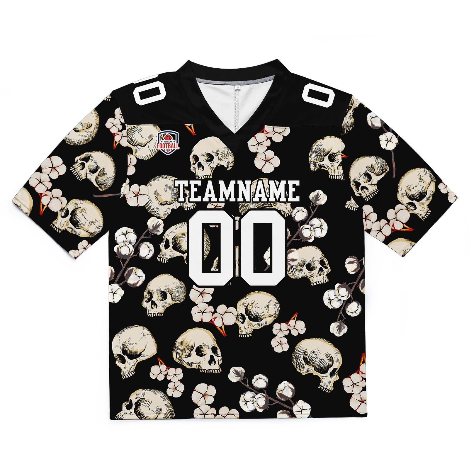 Camiseta de fútbol personalizada con nombre y número del equipo bordados y estampados en forma de calavera negra