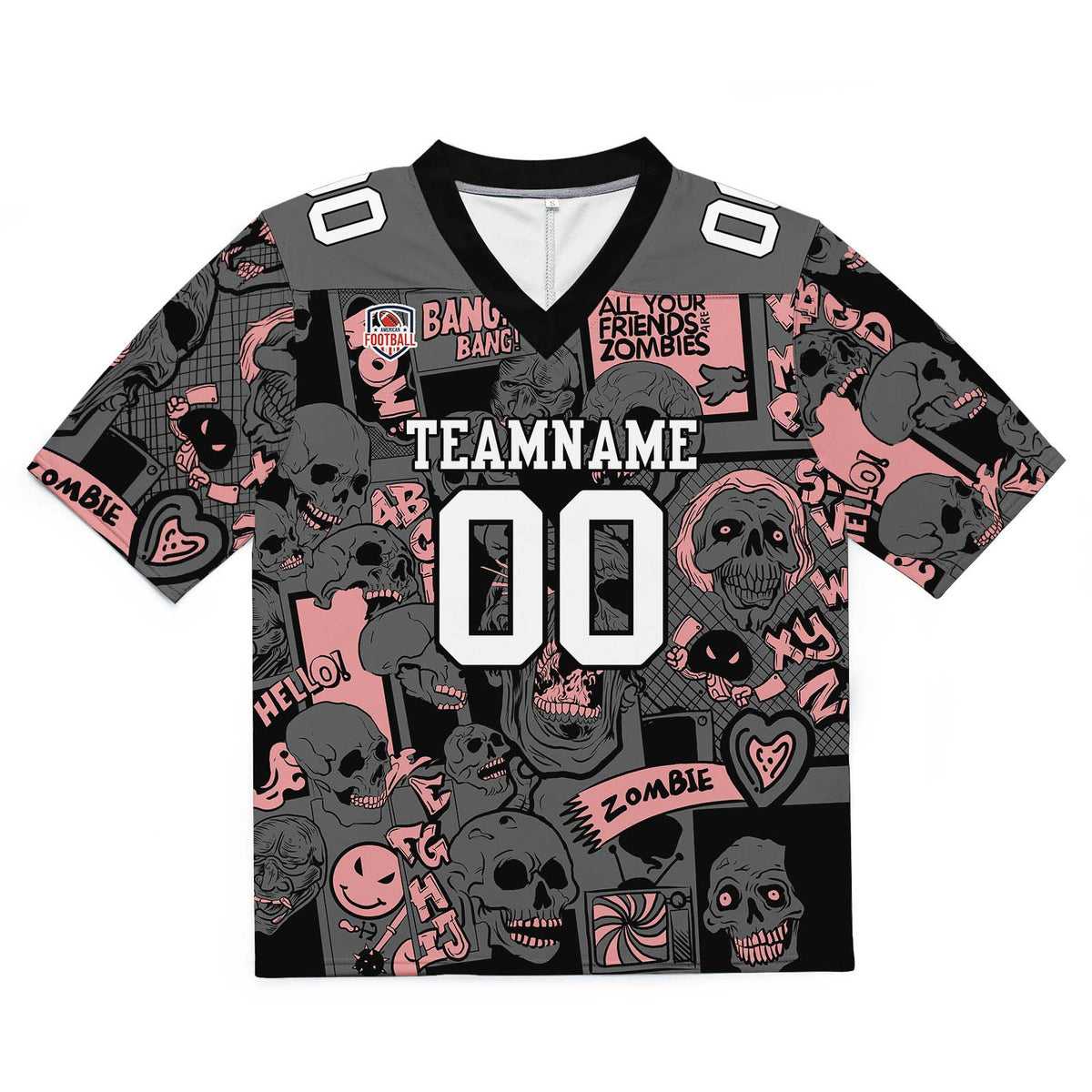 Camiseta de fútbol personalizada con nombre y número del equipo impresos y bordados-color rosa