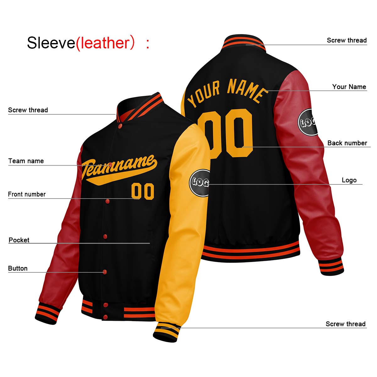 Chaquetas universitarias personalizadas negras y rojas para hombres & mujeres y jóvenes & Chaquetas Letterman personalizadas