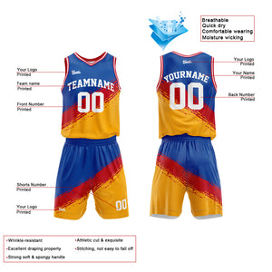 Uniforme de baloncesto personalizado rojo y amarillo con tu logotipo-nombre y número impresos