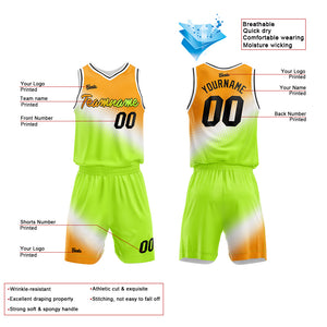 Uniforme de baloncesto personalizado naranja-blanco y verde con tu logotipo-nombre y número impresos