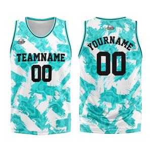 Uniforme de baloncesto personalizado en color blanco aguamarina con tu logotipo-nombre y número impresos