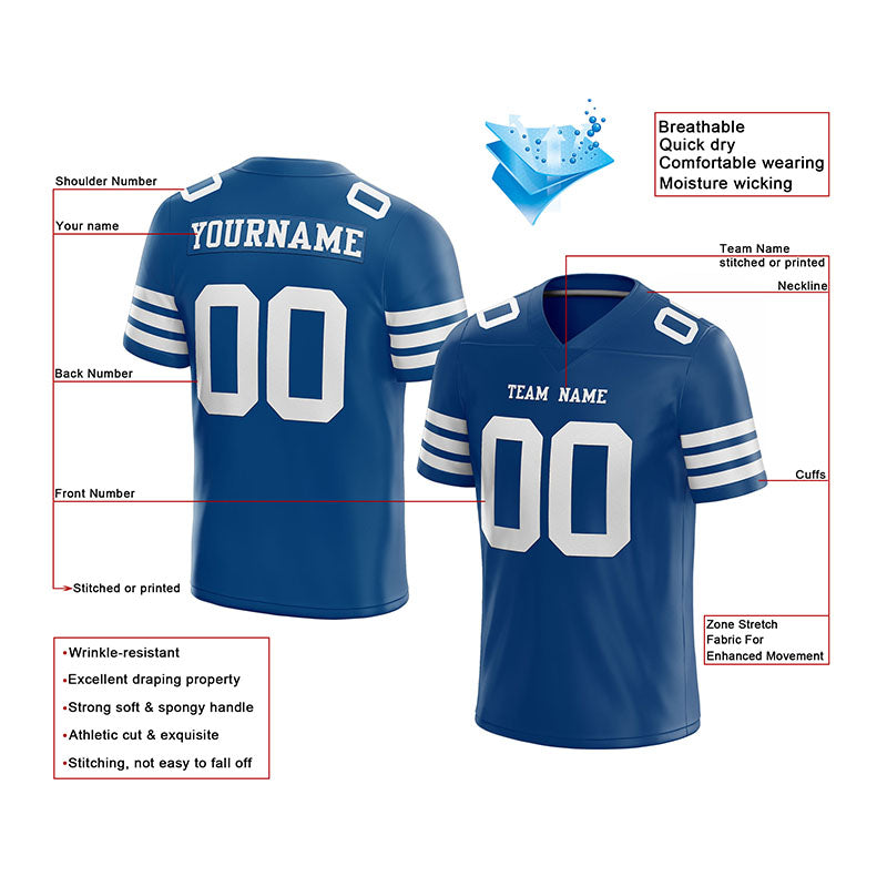 custom authentic football jersey royal white mesh