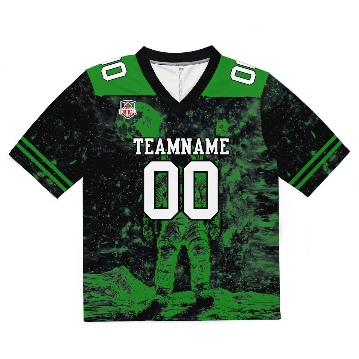 Camiseta de fútbol personalizada con nombre y número del equipo bordados-color negro y verde