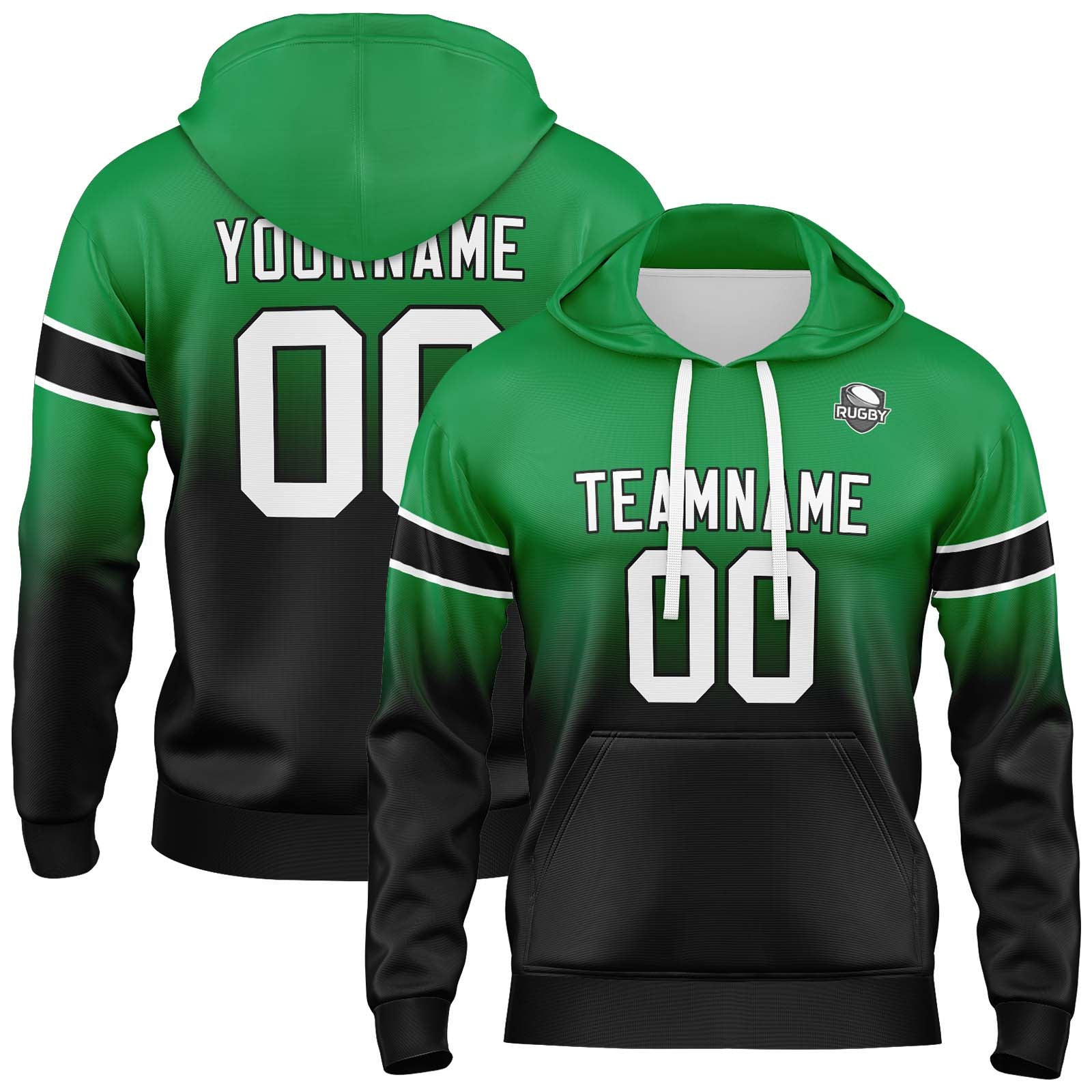 Sudadera con capucha personalizada con degradado para hombre-mujer-niña o niño Estampa tu logotipo-nombre y número en verde y negro