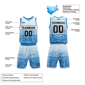 Uniforme de baloncesto azul personalizado con tu logotipo-nombre y número impresos