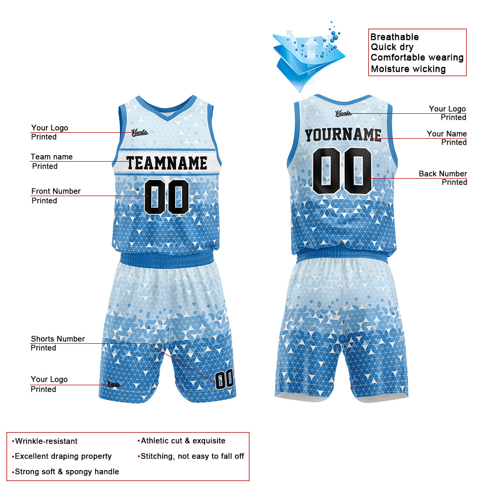 Uniforme de baloncesto azul personalizado con tu logotipo-nombre y número impresos