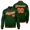 Chaqueta universitaria personalizada estilo Letterman para hombres-mujeres y jóvenes-color verde oscuro y naranja
