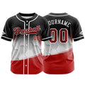 Camiseta de béisbol personalizada negra y roja con botones para hombre mujer adulto y joven Nombre número y logotipo impresos