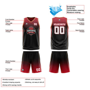 Traje de baloncesto reversible negro-rojo y dorado personalizado para adultos y niños