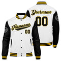 Chaqueta universitaria personalizada estilo Letterman para hombres-mujeres y jóvenes en colores negro-blanco y amarillo