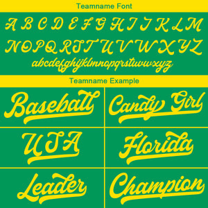 Camiseta de béisbol personalizada con diseño bordado & estilo hip hop & color verde y amarillo
