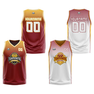 Traje de baloncesto reversible personalizado de color amarillo carmesí para adultos y niños