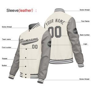 Chaquetas universitarias personalizadas color crema & blanco y gris claro para hombres & mujeres y jóvenes & Chaquetas Letterman personalizadas