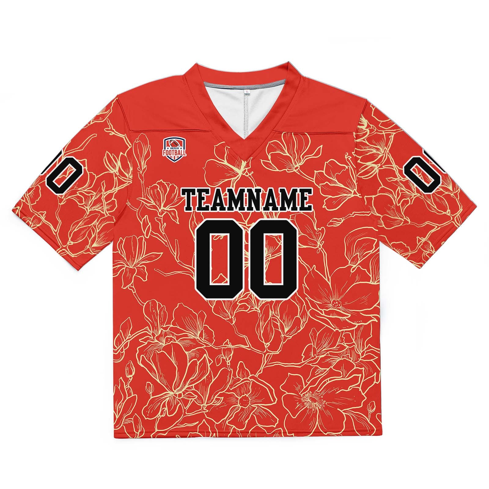 Camiseta de fútbol personalizada con nombre y número del equipo bordados y estampados en color mandarina