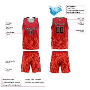 Uniforme de baloncesto personalizado con diseño de llama roja-impreso con tu logotipo-nombre y número