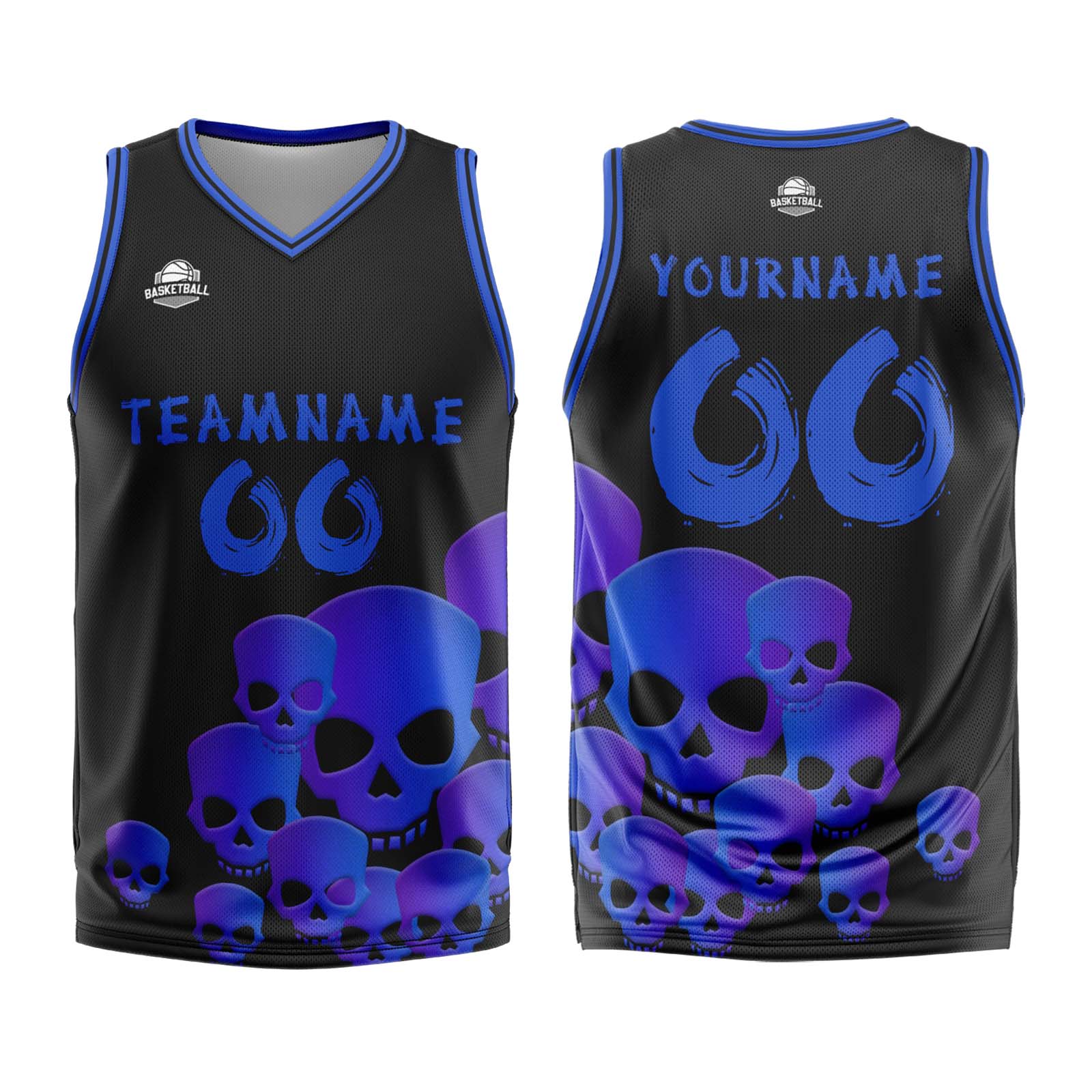 Uniforme de baloncesto azul fluido personalizado con tu logotipo-nombre y número impresos