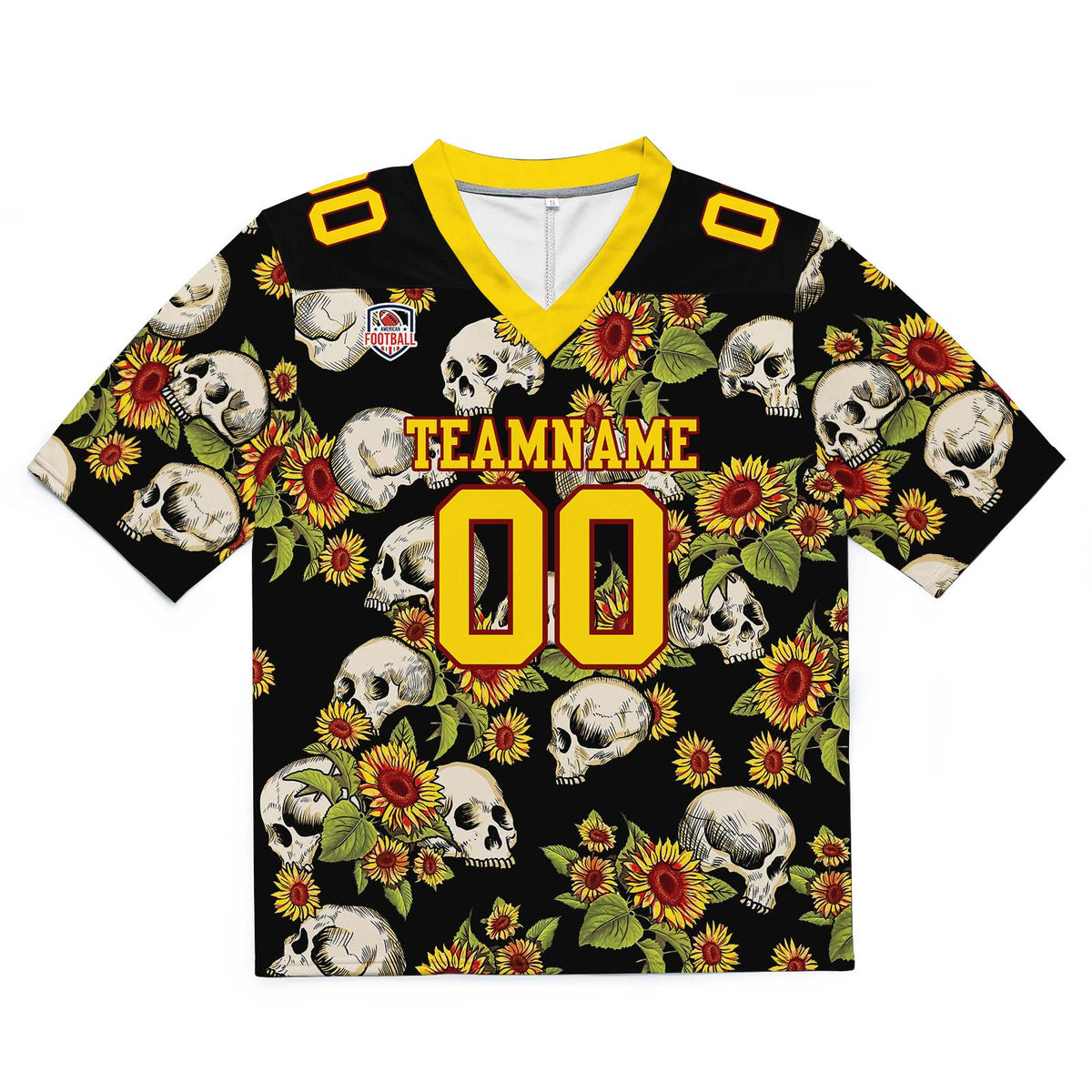 Camiseta de fútbol personalizada con nombre y número del equipo bordados y estampados-color amarillo calavera