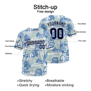 Camiseta de béisbol azul con dise?o personalizado estampado completo