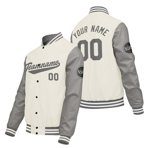 Chaquetas universitarias personalizadas color crema & blanco y gris claro para hombres & mujeres y jóvenes & Chaquetas Letterman personalizadas