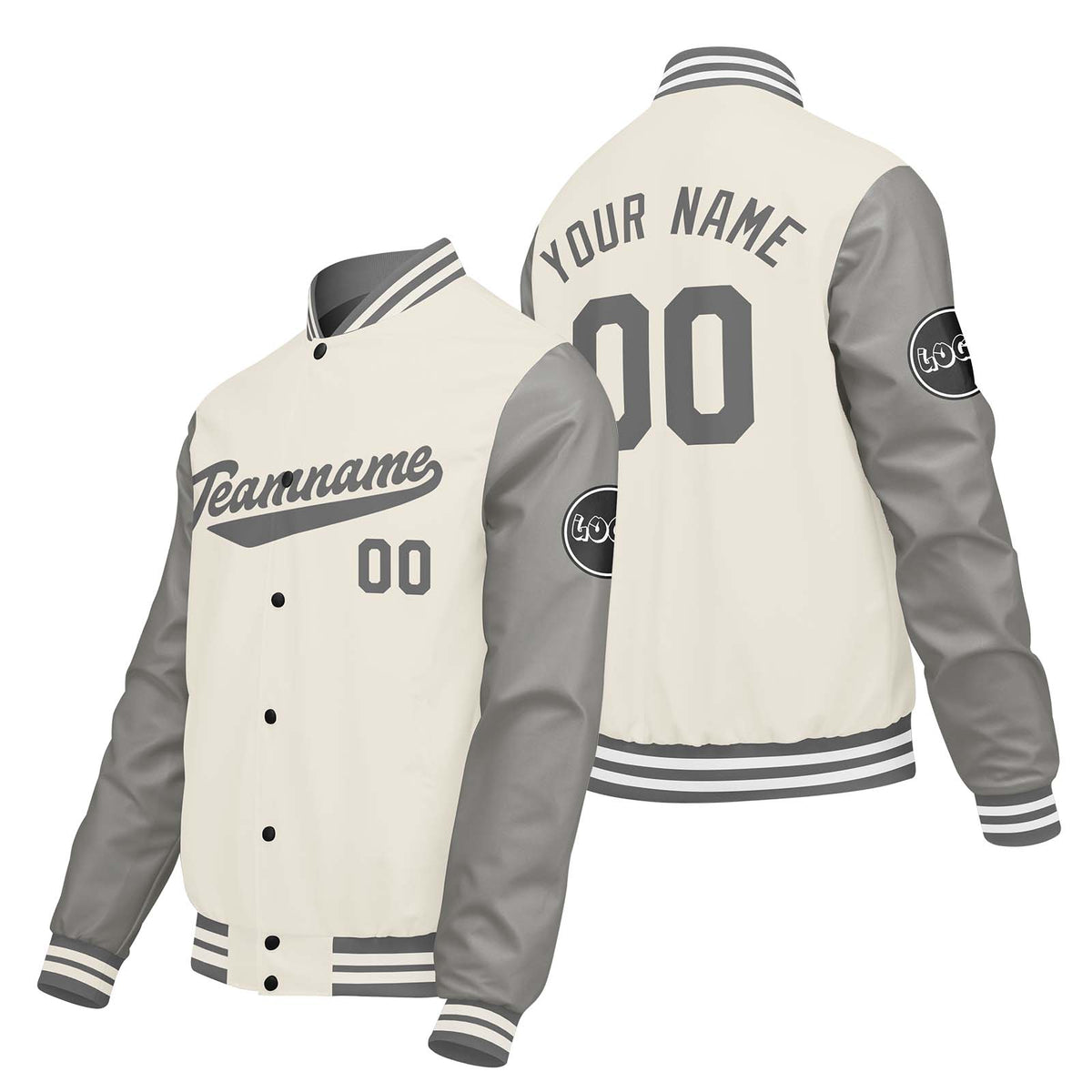 Chaquetas universitarias personalizadas color crema & blanco y gris claro para hombres & mujeres y jóvenes & Chaquetas Letterman personalizadas