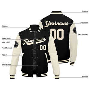 Chaqueta universitaria personalizada estilo Letterman para hombres-mujeres y jóvenes-color negro y crema