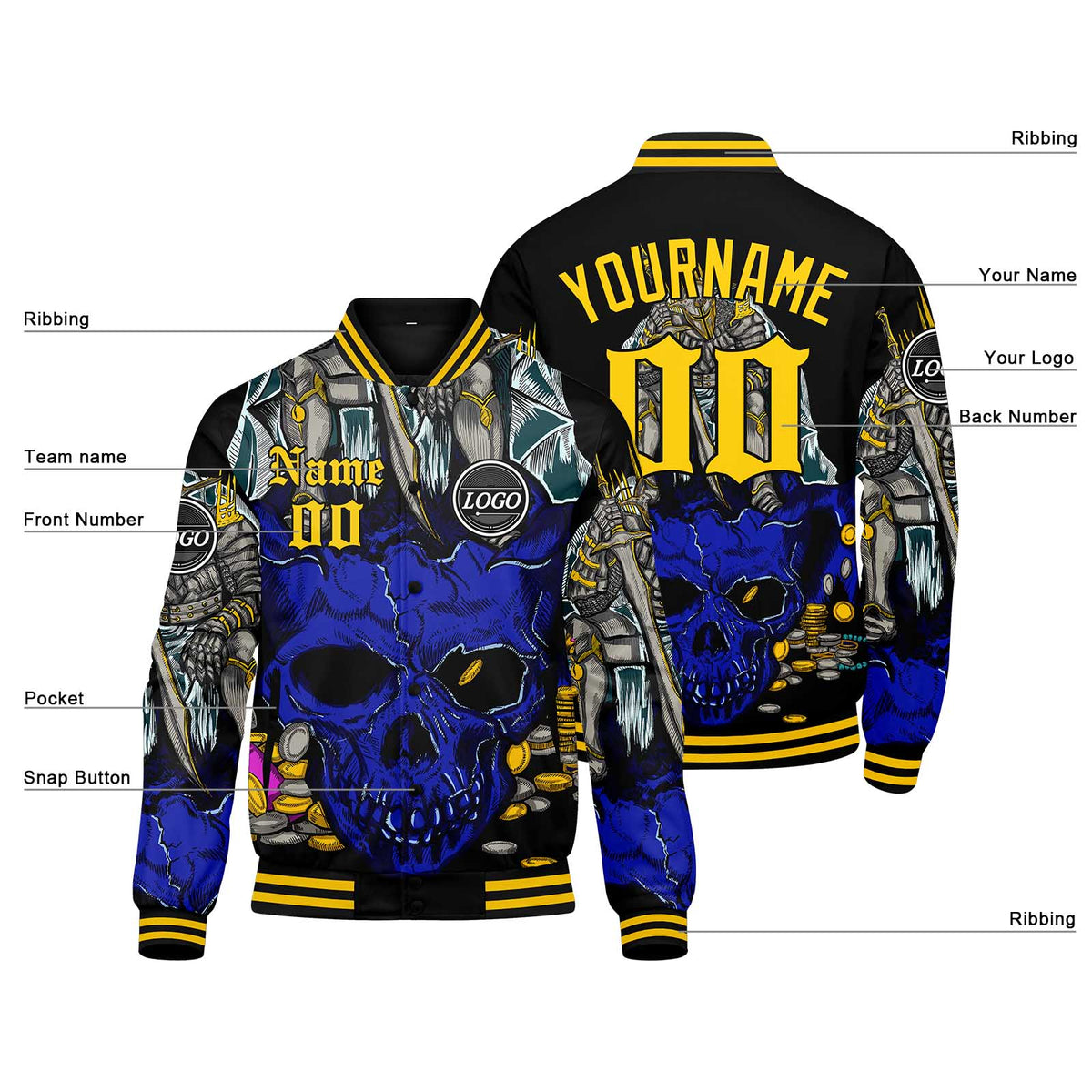 Chaqueta universitaria personalizada estilo Letterman para hombre y mujer-color amarillo real