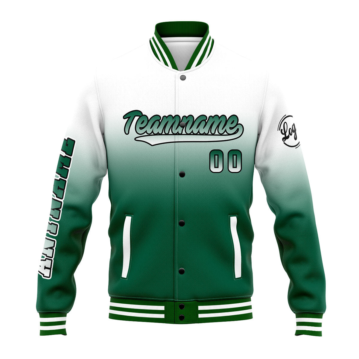 Chaqueta universitaria personalizada estilo Letterman para hombres-mujeres y jóvenes-color blanco y verde